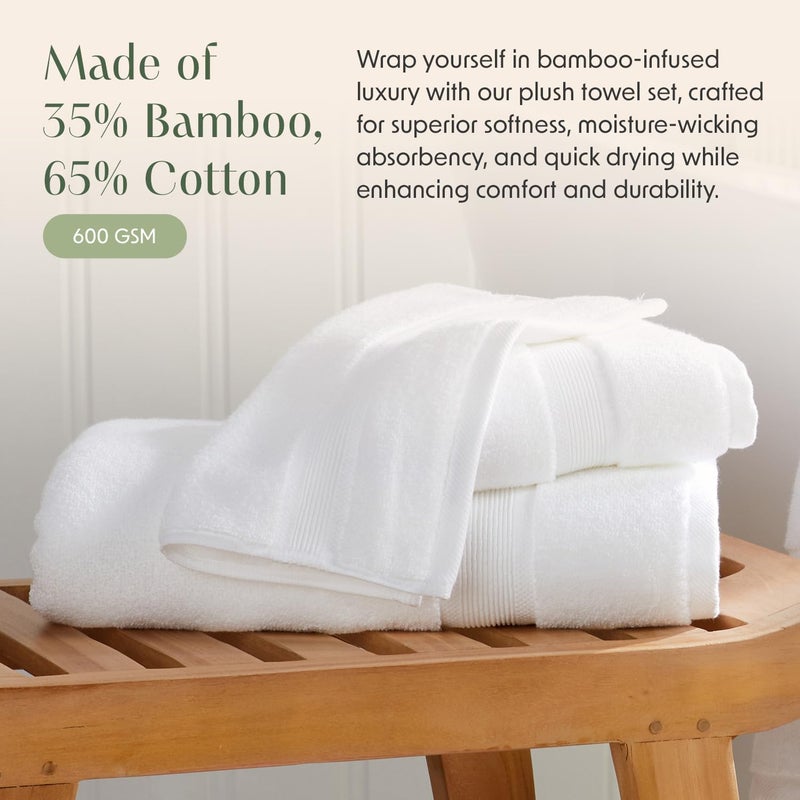 SPRING TREE Luxury Bamboo Rayon Bath Towel Set of 4 | 35% Bamboo Rayon - 65% Zero Twist Cotton | Absorbent Quick-Dry Towels for Bathroom | Oeko-TEX Standard 100 Cotton | White - 4 Pack - Image 4